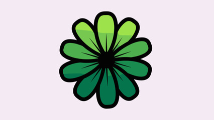Stylized Green Flower with Black Outline on White Background.