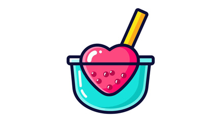 Heart-shaped smoothie bowl with a straw, vibrant and playful.