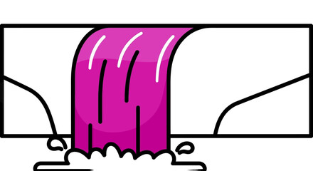 Cartoon Waterfall Illustration with Vibrant Purple Water and Splash.