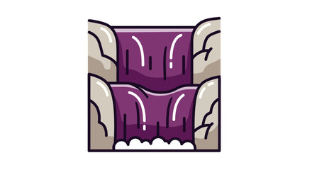 Stylized Waterfall Illustration with Purple Water and Rock Formations.