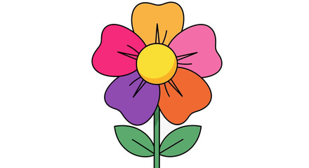 Colorful Flower Illustration with Vibrant Petals and Green Stem.