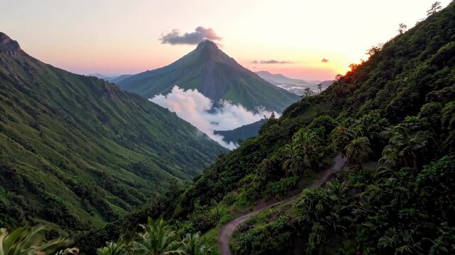 Mountain paths and distant mountain scenery