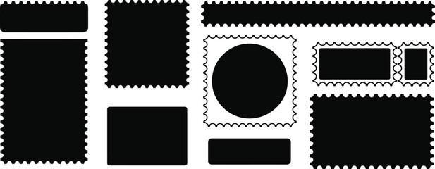 Collection of various blank postage stamp shapes and sizes