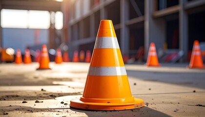 Orange traffic cones on a construction site