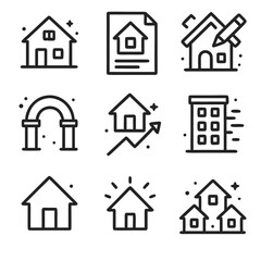 Fototapeta premium Houserelated icons perfect for real estate marketing material, websites, and apps highlighting different property types and features.