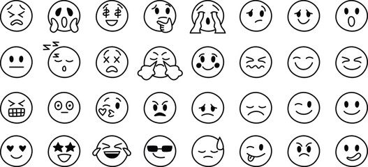 Fototapeta premium Doodle Emoji face icon set. Hand drawing. funny vector emotions.