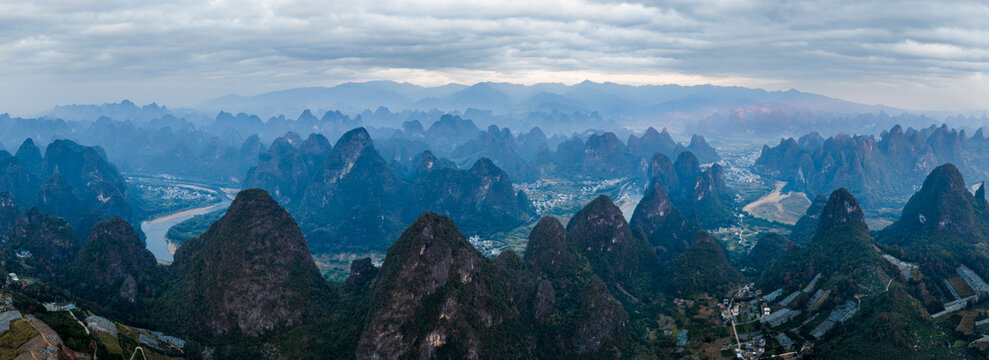 The Mountain Landscape of Guilin at Sunset, Li River in Yangshuo
