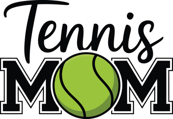 Tennis Mom logo with green tennis ball and black text