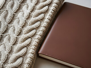Knitted fabric and plain book cover detail