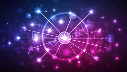 Abstract Digital Network with Glowing Nodes and Interconnected Data Lines