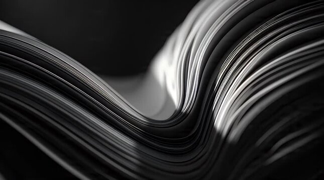 An open magazine on an abstract black and white background displays a stack of rolled pages and a journal article focused on business news and print media design communication