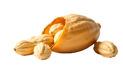 A rustic wooden bowl of peanuts set on a transparent background, emphasizing their importance during National Peanut Month in March