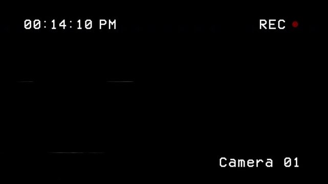 cctv screen record with noise effect on black background