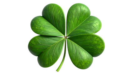 A detailed image of a four-leaf clover, with veins visible, against a black background