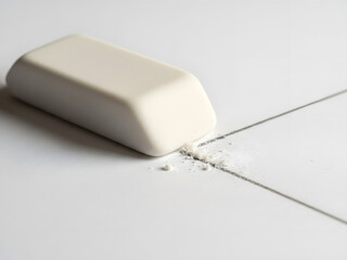 White eraser removing pencil mark from white surface