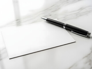 Writing utensil on blank card with clean surface texture