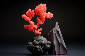 Vibrant coral sculpture on dark background