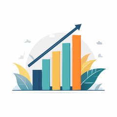 Growth chart with upward arrow and colorful bars showing financial progress
