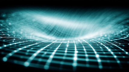 Abstract digital grid surface with glowing nodes forming a connected network, symbolizing data infrastructure, information flow and advanced technology systems.
