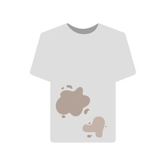 Isolated illustration of white t‑shirt with mud stain on front, clear symbol for dirty clothing, laundry, cleaning, and hygiene concept.