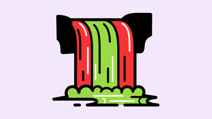 Stylized Waterfall Illustration with Red and Green Water.