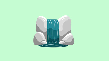 Cartoon Waterfall Cascading Down Rocks into a Pool.