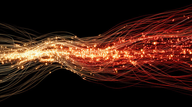 Abstract flowing light trails moving across a dark space illustrating energy transfer, data flow and dynamic digital motion.
- Powered by Adobe