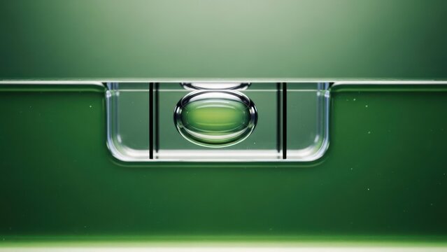 Close-up of a level tool with a centered bubble against a gradient green background