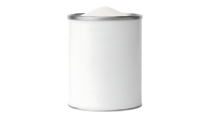 A pristine white cylindrical can stands isolated against a stark black background showcasing its simple form