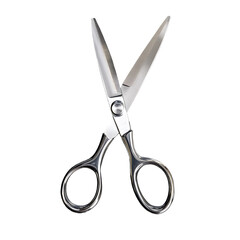 Open metal scissors sharp blades and silver handles isolated on white background for cutting and crafting concepts