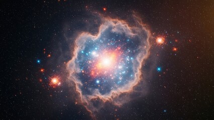 Luminous nebula core surrounded by a hazy cloud of gas & dust, set against a starfield