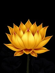 Gold lotus flower against a black illustration background with intricate petal details and artistic style, wallpaper, gold