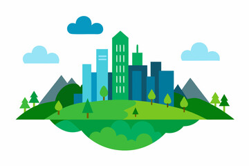 Fototapeta premium Eco City Landscape with Nature Modern Flat Vector 