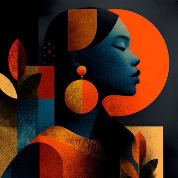 BIPOC Brown Orange Blue Abstract Illustration Woman Indigenous People Of Colour Generative AI Tools Technology illustration