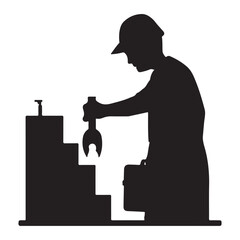  A silhouette illustration of a construction worker or engineer holding a wrench near a structural element