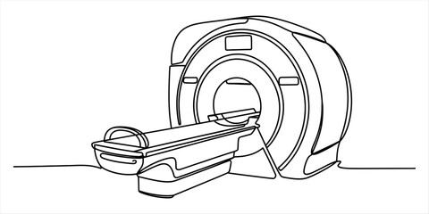 A continuous line drawing illustration of a modern medical mri scanner machine for diagnostics Vector, illustration