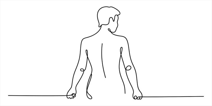 A simple continuous line art drawing of a man looking back over his shoulder Vector, illustration