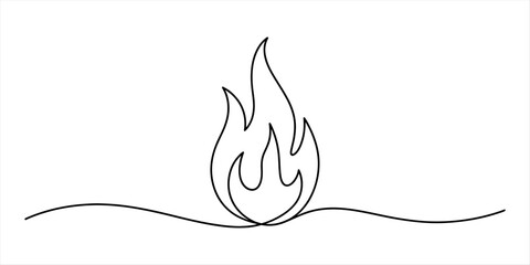Minimalist continuous line drawing representing a stylized fire flame symbol on a white background Vector, illustration © Creative_Outline2019