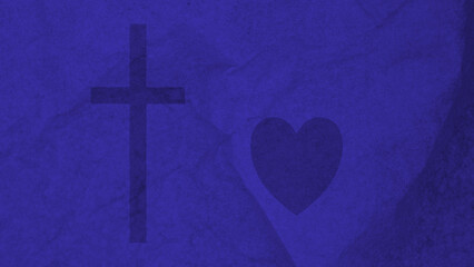 Cross and heart symbol on purple textured background
