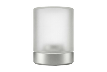 Frosted glass cylinder bottle with metallic base