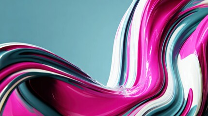 Abstract fluid art with smooth flowing curves in vibrant magenta, white, and gray tones creating dynamic and glossy liquid effect with modern and energetic feel