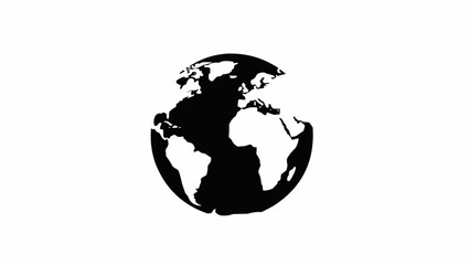Black and white silhouette of planet Earth globe.