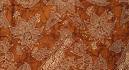 Close-up of a brown batik fabric with intricate floral patterns