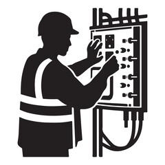  An electrician or technician performing maintenance on an electrical panel