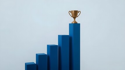 Golden Trophy Atop Rising Blue Bar Graph Symbolizing Business Success