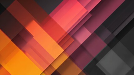 Abstract geometric background with overlapping translucent rectangles in warm orange, red, and purple tones creating modern and dynamic design with depth and layered effect