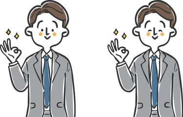 OKサインをするビジネスマン　上半身　ベクター