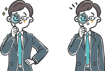 虫眼鏡をのぞくビジネスマン　上半身　ベクター
