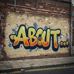 Brick wall graffiti art with the word about