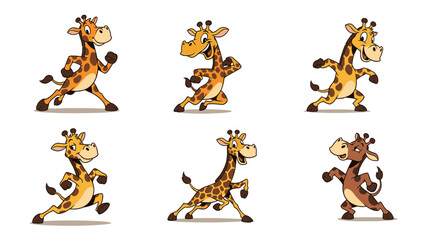 Obraz premium Set of Six Adorable Cartoon Giraffes in Various Dynamic Poses.